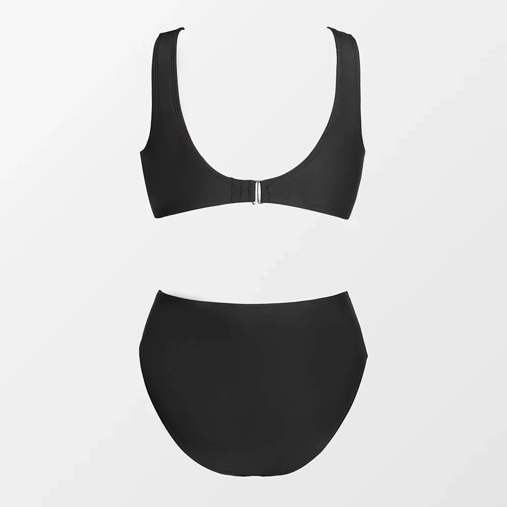 Dwuczęściowy strój kąpielowy plus size z wysokim stanem majtek