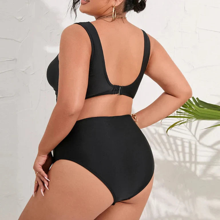 Dwuczęściowy strój kąpielowy plus size z wysokim stanem majtek