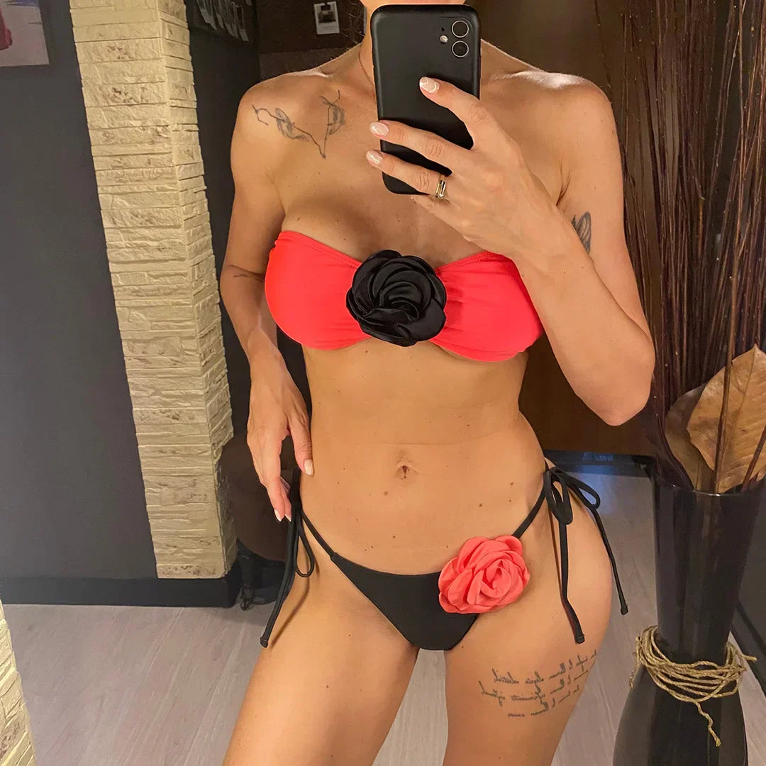 Dwuczęściowy strój kąpielowy bandeau bez ramiączek