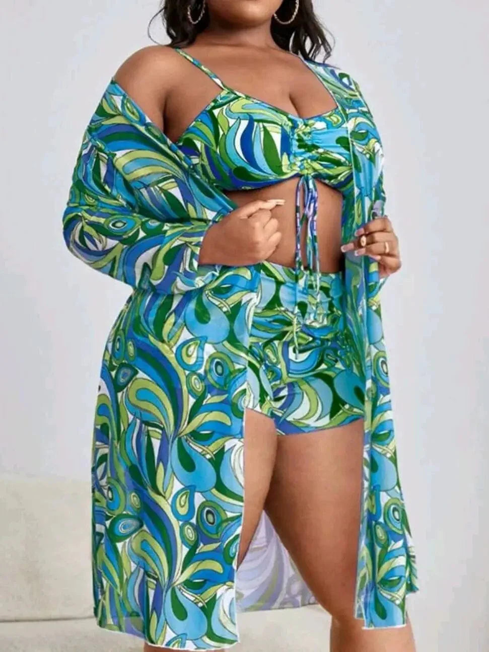 Dwuczęściowy strój kąpielowy plus size z ozdobnym wiązaniem