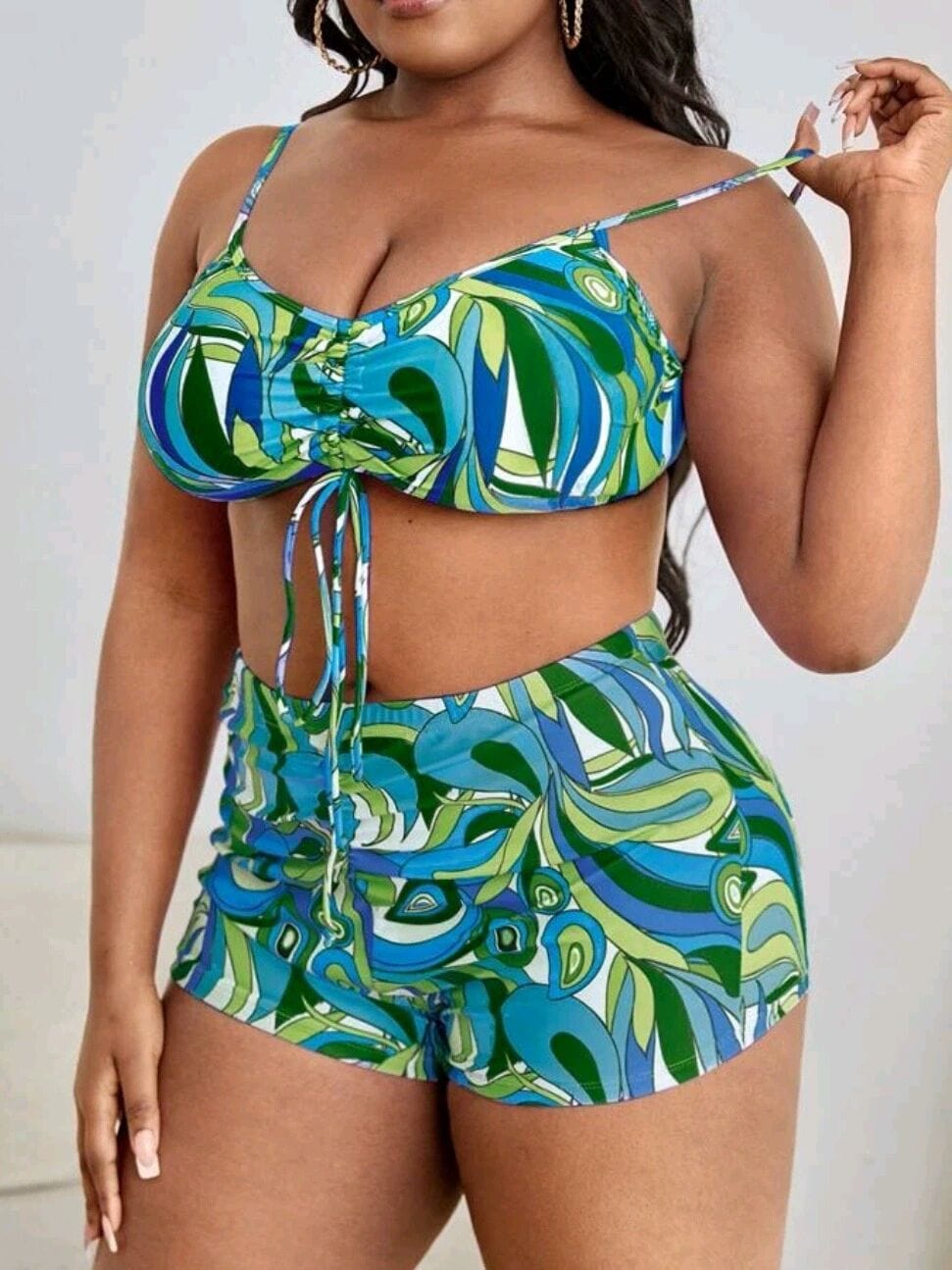 Dwuczęściowy strój kąpielowy plus size z ozdobnym wiązaniem