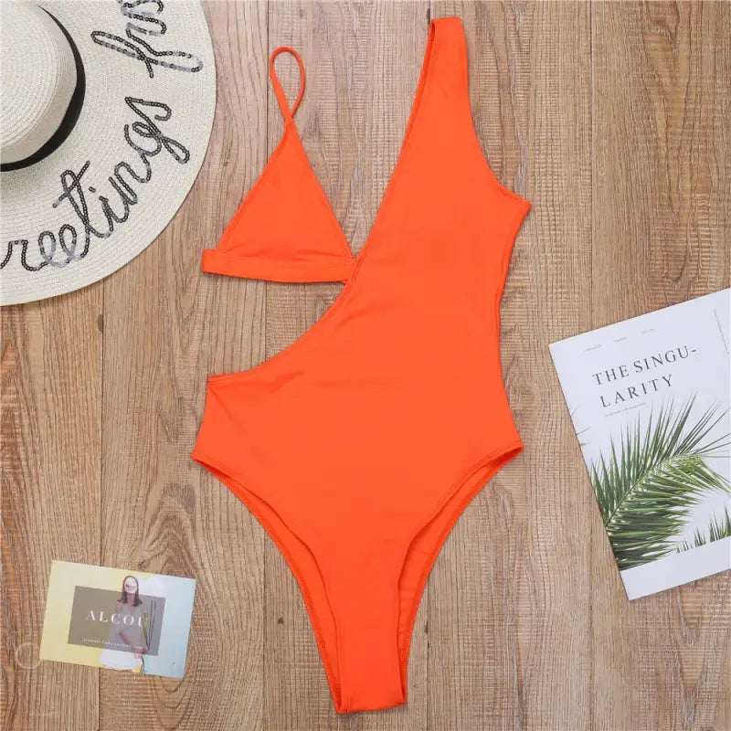 Asymetryczny strój kąpielowy jednoczęściowy - Pomarańczowy / S