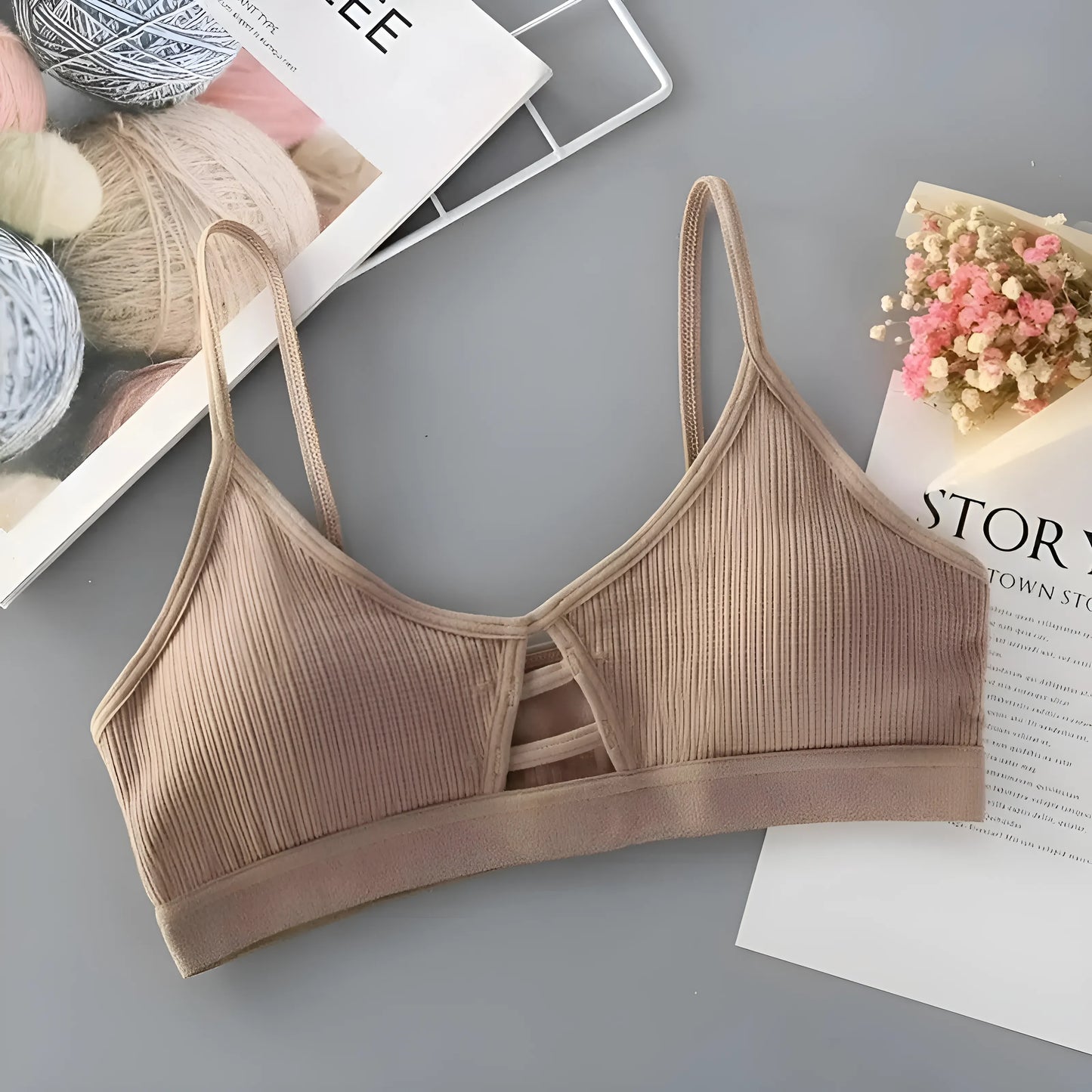 Beżowy Biustonosz bralette o prostym kroju