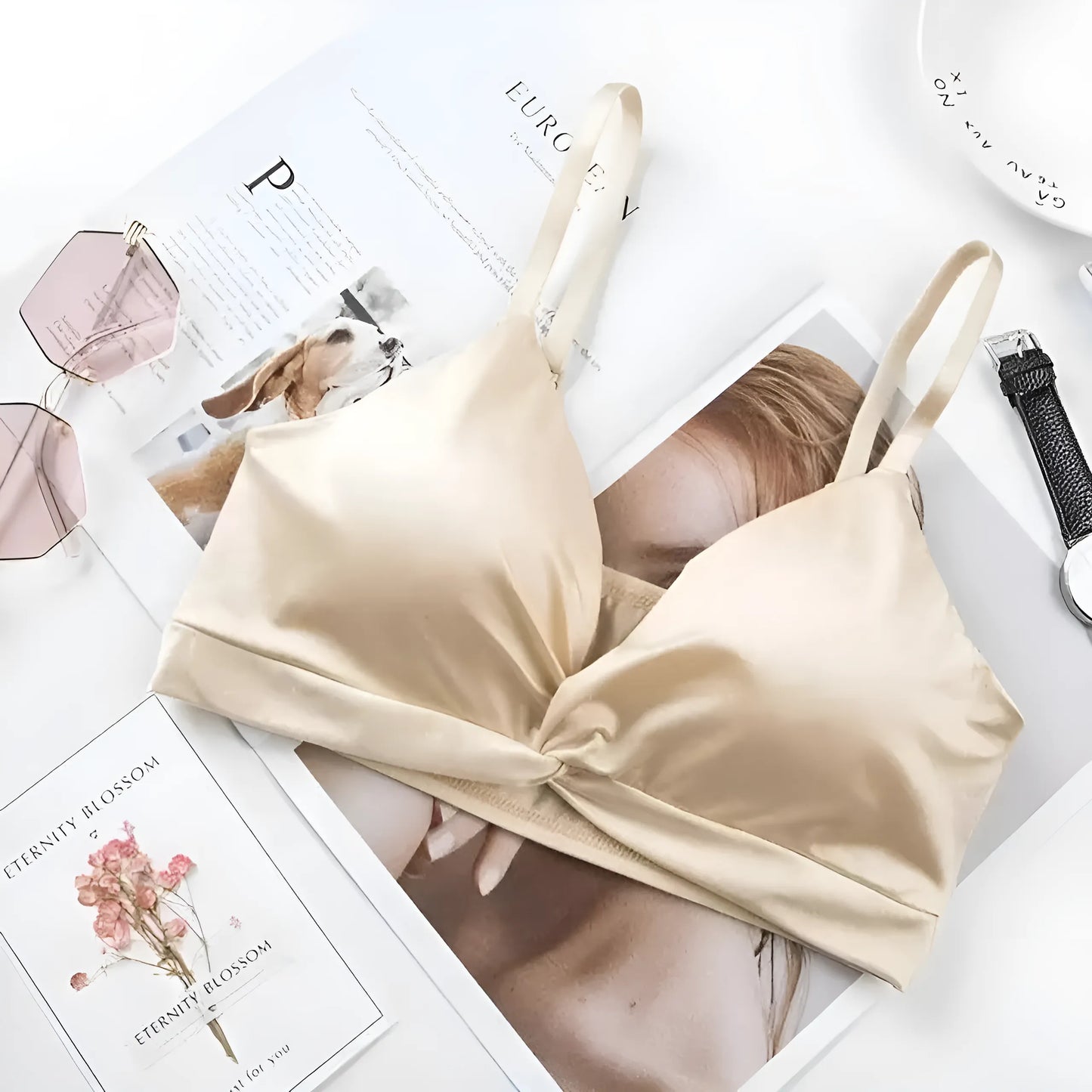 Beżowy Satynowy biustonosz bralette