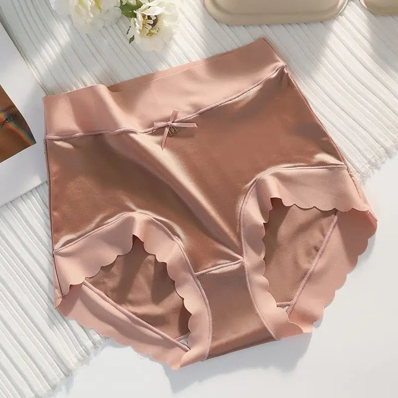 Bezszwowe majtki z wysokim stanem z kokardką - Różowy / M