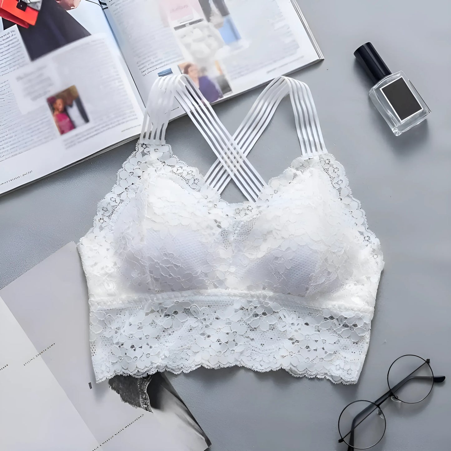 Biały Biustonosz koronkowy bralette w formie topu
