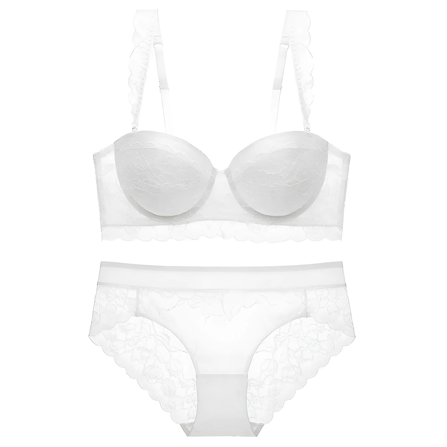 Biały Komplet bielizny koronkowej z biustonoszem o obniżonym dole