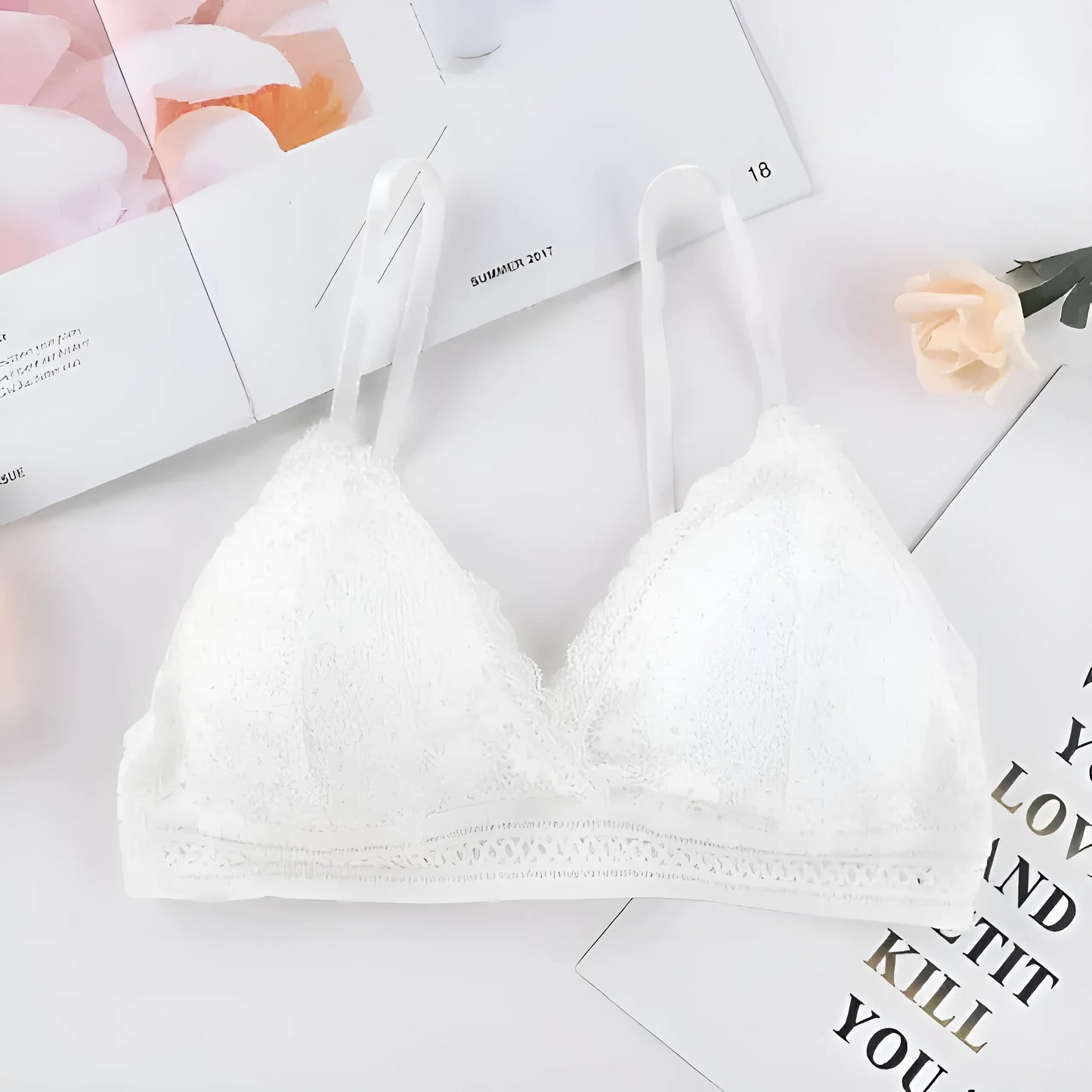 Biały Koronkowy biustonosz bralette