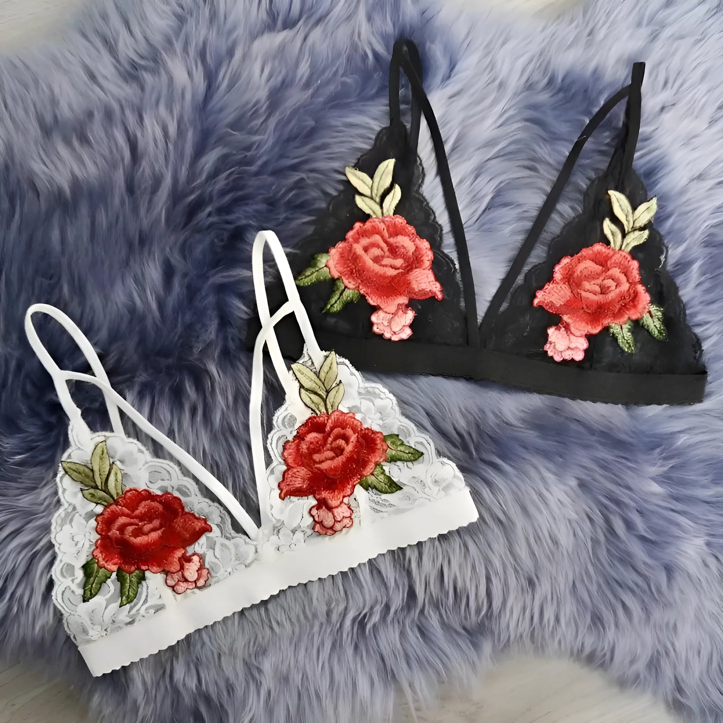 Biustonosz koronkowy bralette z kwiatkami