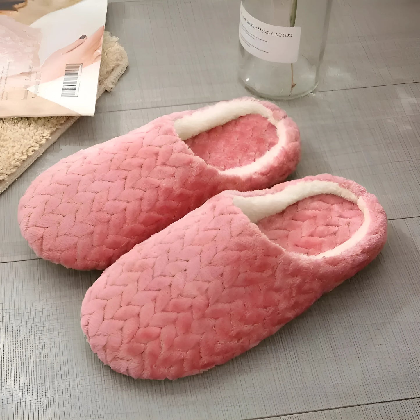 Ciemnoróżowy Kapcie damskie plecione