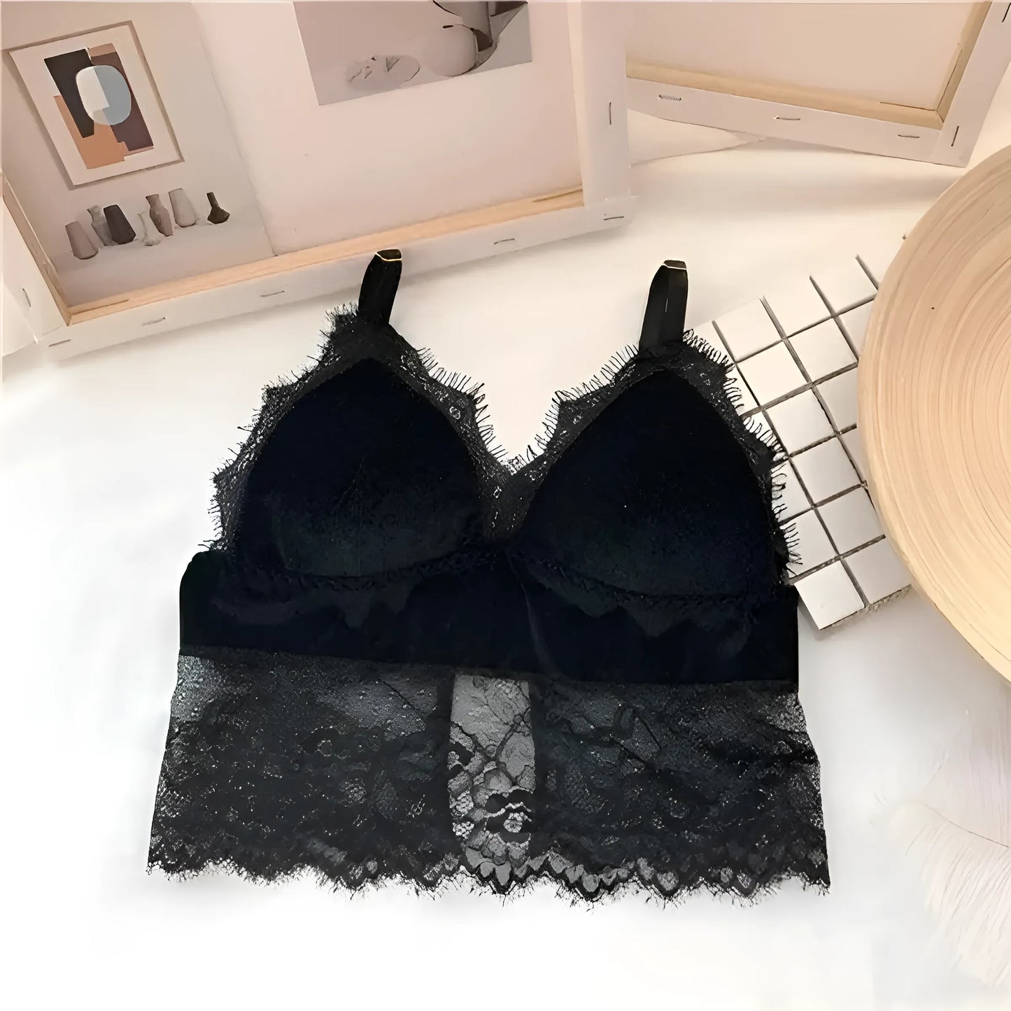 Czarny Biustonosz koronkowy bralette w formie topu