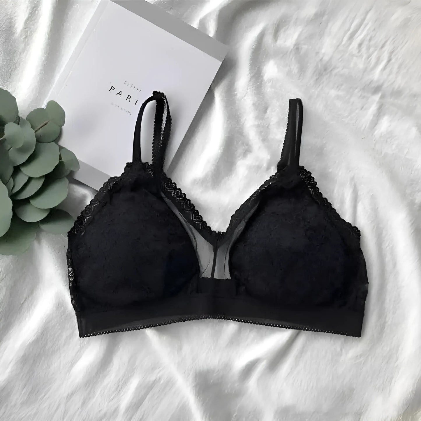 Czarny Biustonosz o kroju bralette z paskami