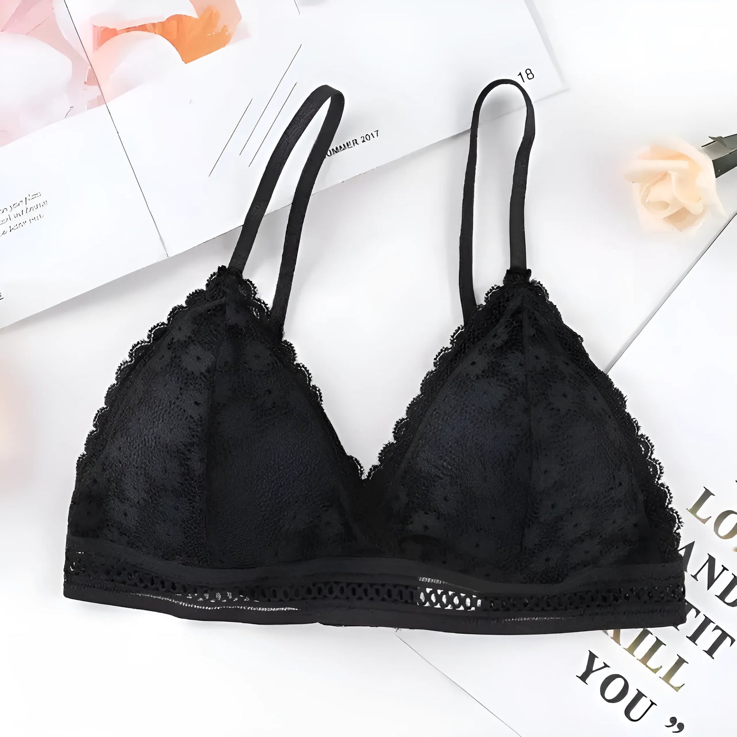 Czarny Koronkowy biustonosz bralette