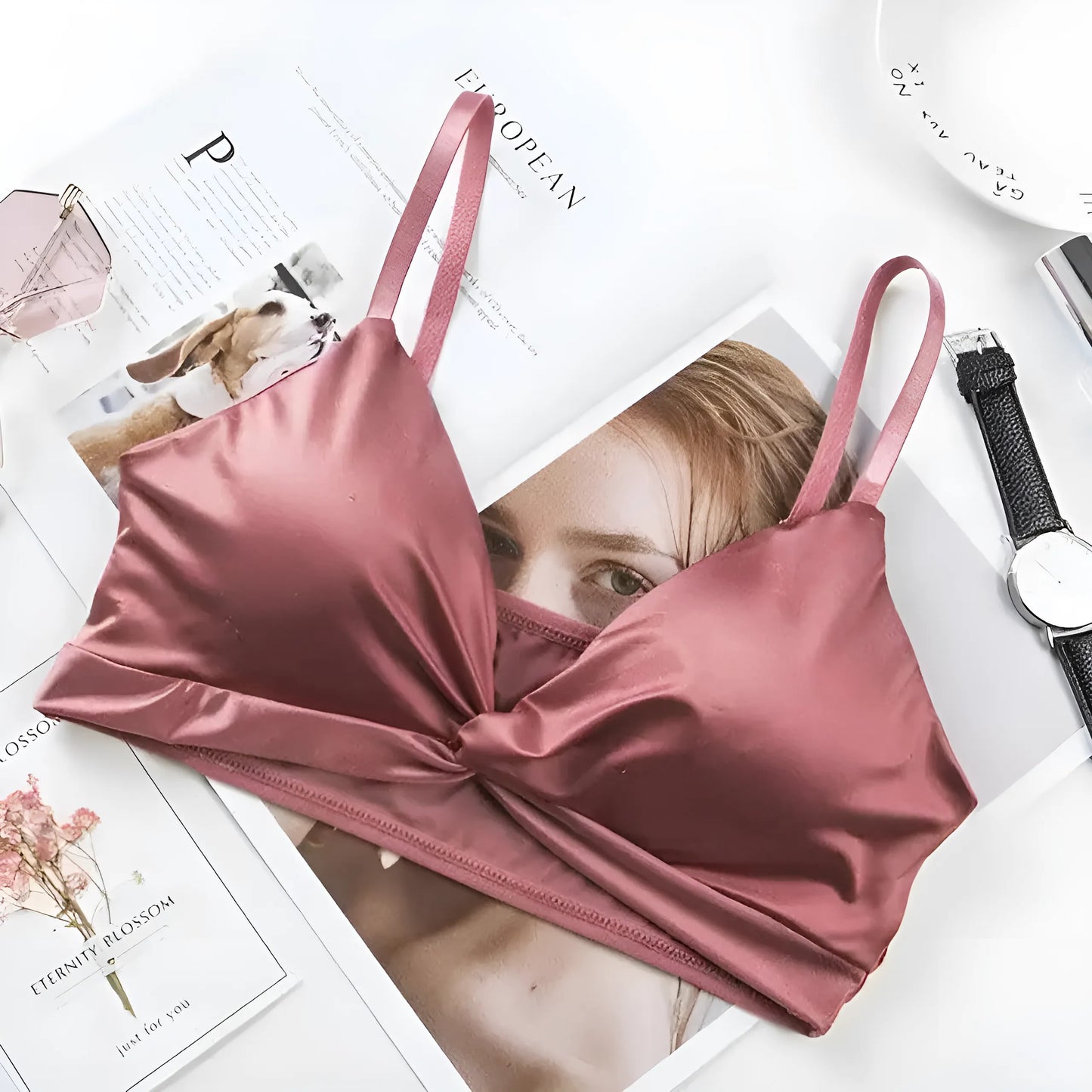 Czerwony Satynowy biustonosz bralette