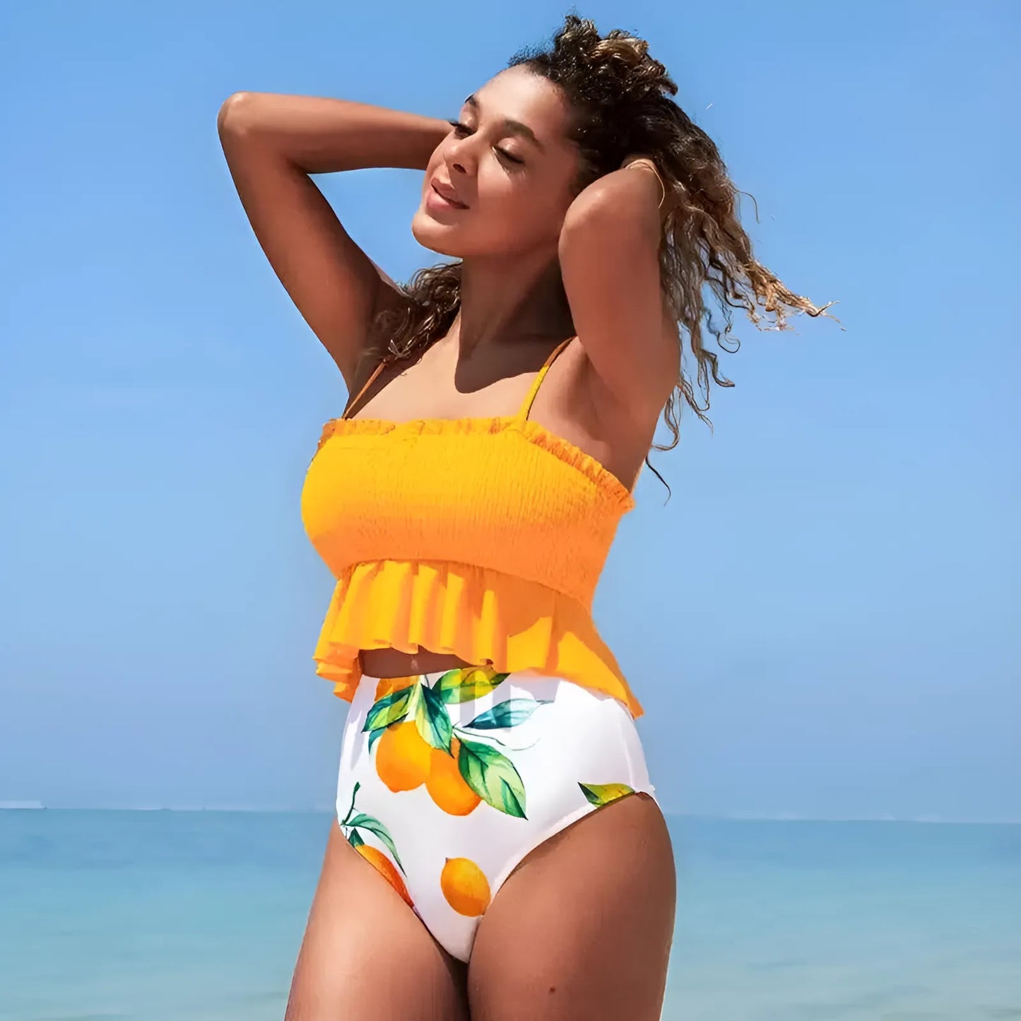 Dwuczęściowy strój kąpielowy bikini z falbanką