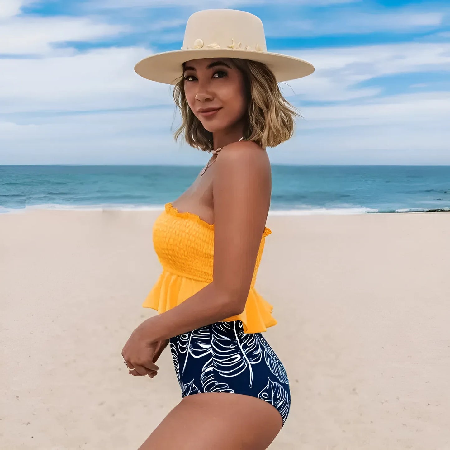 Dwuczęściowy strój kąpielowy bikini z falbanką