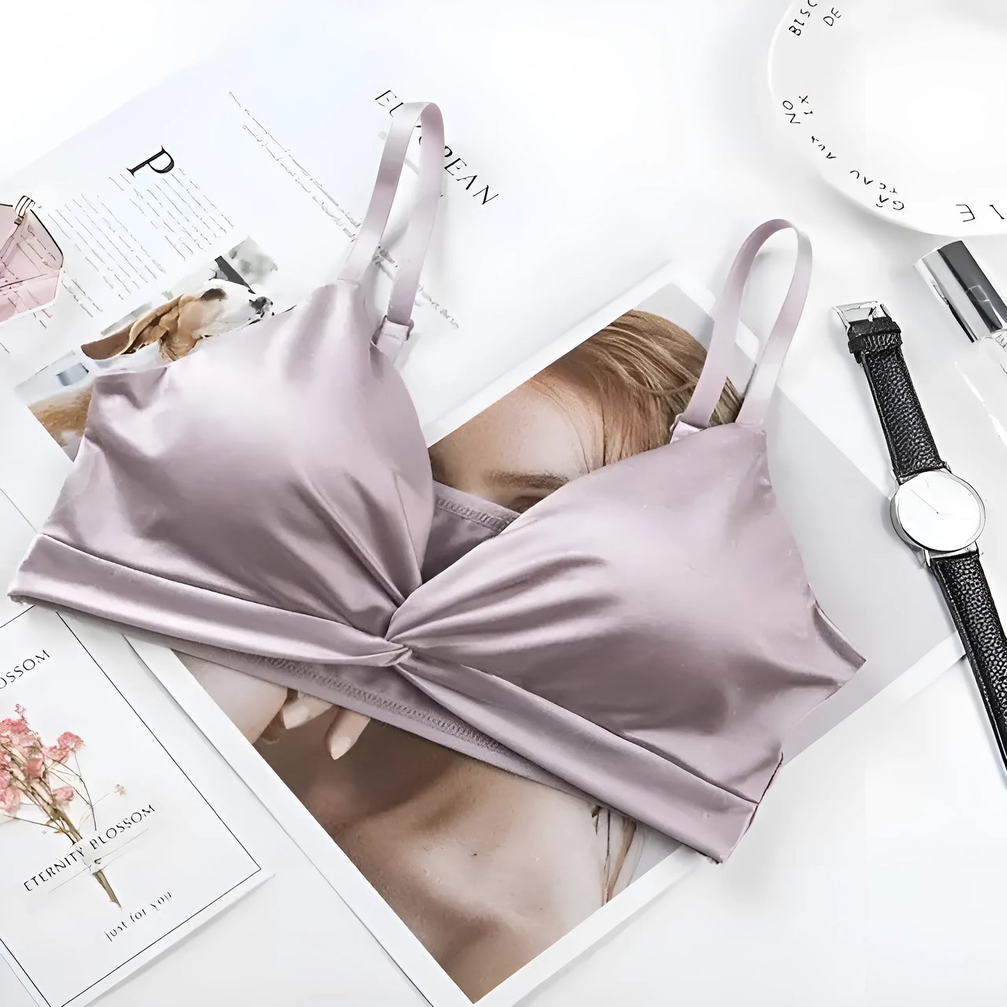 Fioletowy Satynowy biustonosz bralette
