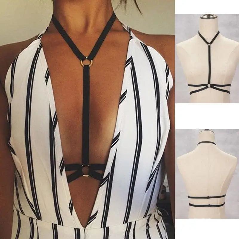 Harness do biustonosza z chokerem - Czarny / Uniwersalny