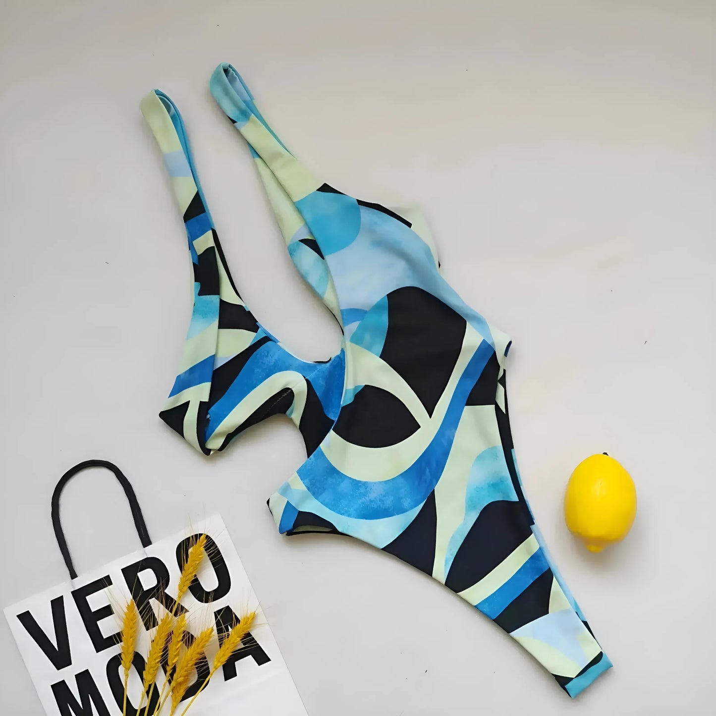 Kolorowy asymetryczny strój kąpielowy jednoczęściowy