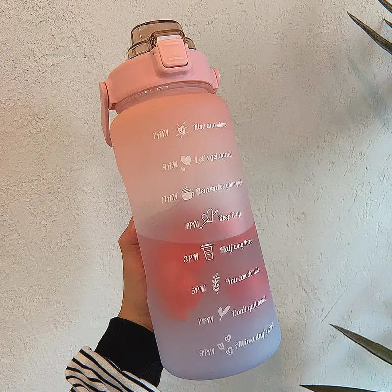 Motywacyjna butelka na wodę z motywem ombre - Różowy / 2000ml
