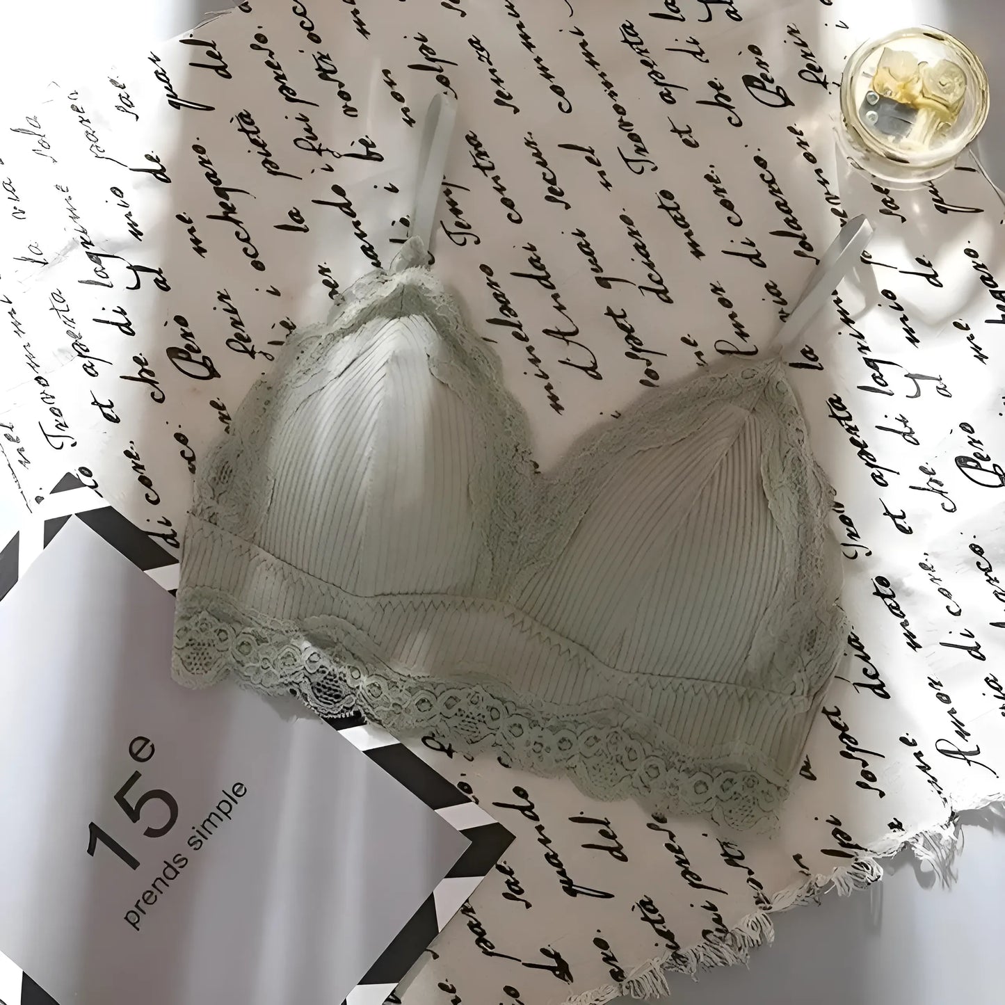 Oliwkowy Biustonosz koronkowy bralette