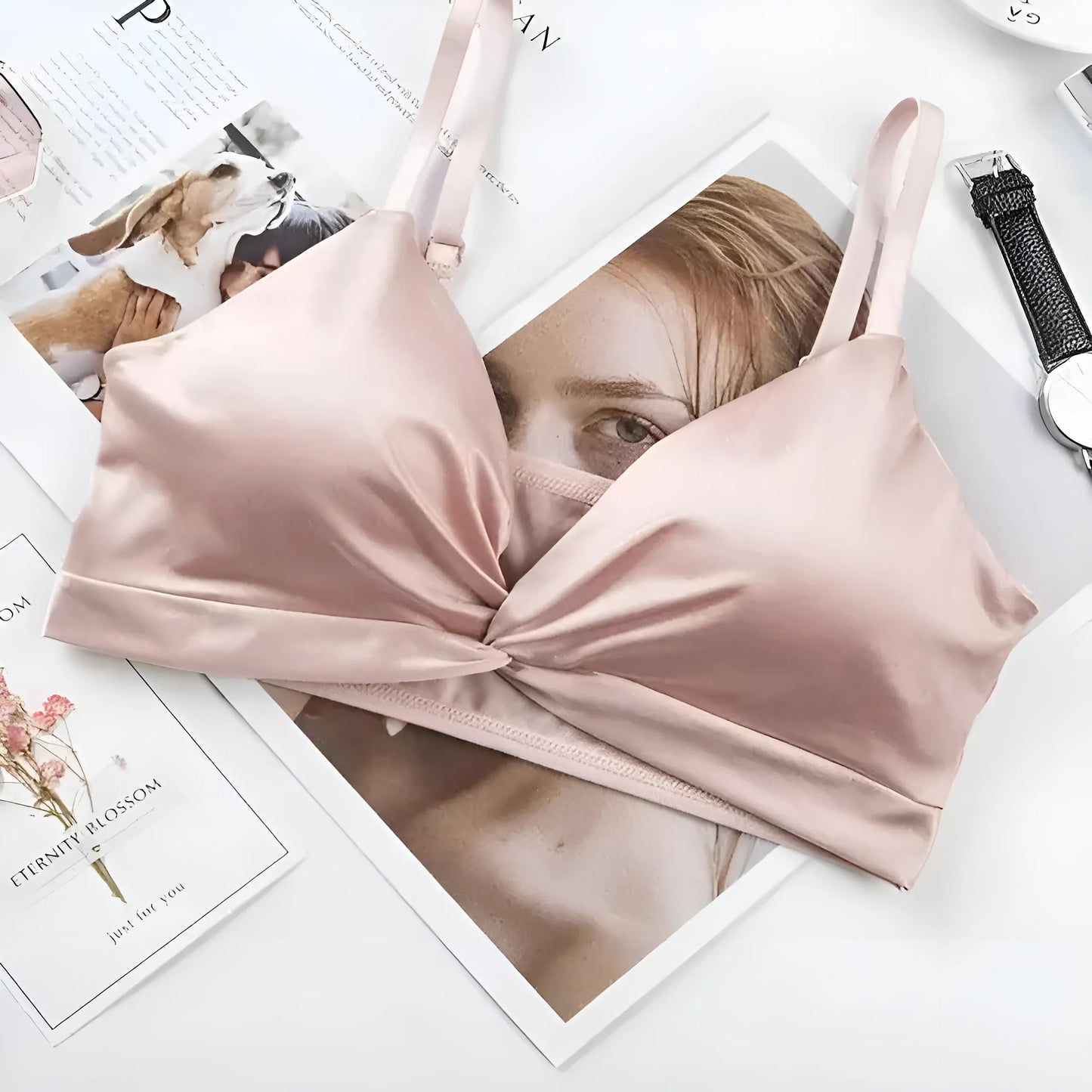Różowy Satynowy biustonosz bralette