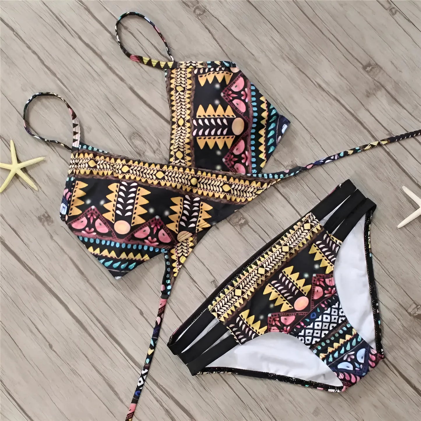Strój kąpielowy dwuczęściowy bikini w azteckie wzory