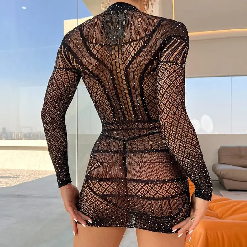 Sukienka bodystocking z cyrkoniami