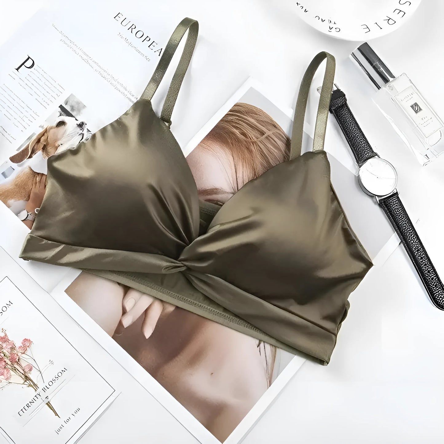 Zielony Satynowy biustonosz bralette