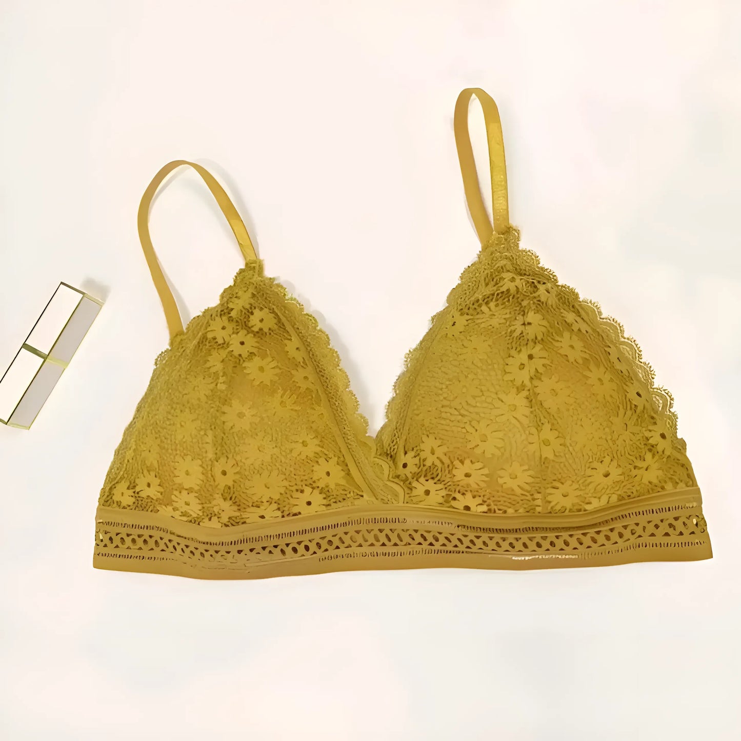 Żółty Koronkowy biustonosz bralette