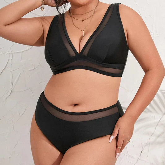 Dwuczęściowy strój kąpielowy plus size z wysokim stanem majtek