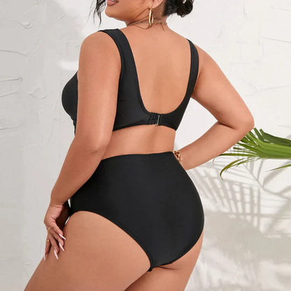 Dwuczęściowy strój kąpielowy plus size z wysokim stanem majtek