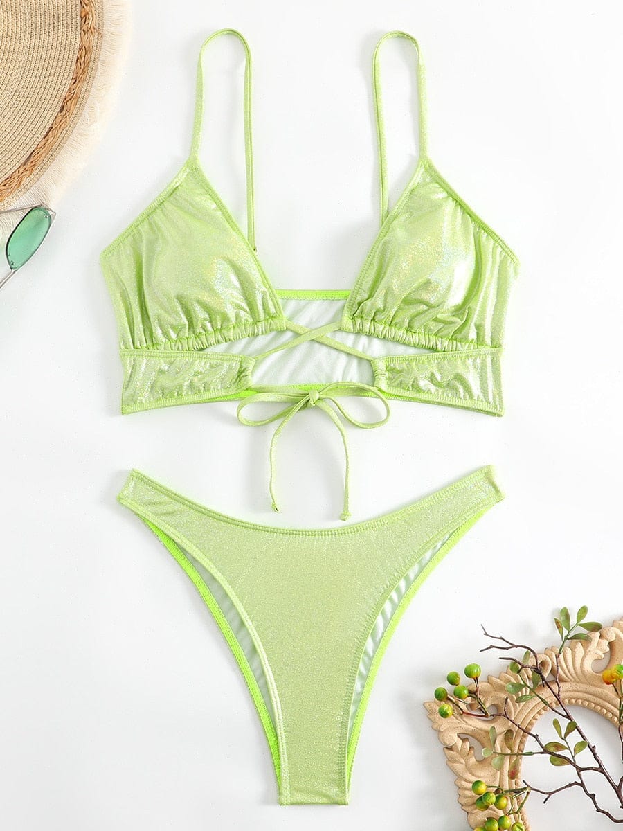 Komplet bikini z brokatowym materiałem