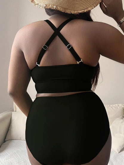 Dwuczęściowy strój kąpielowy plus size z głębokim dekoltem