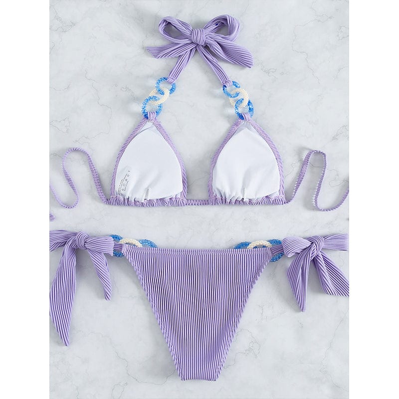 Prążkowane bikini z ozdobnymi pierścieniami