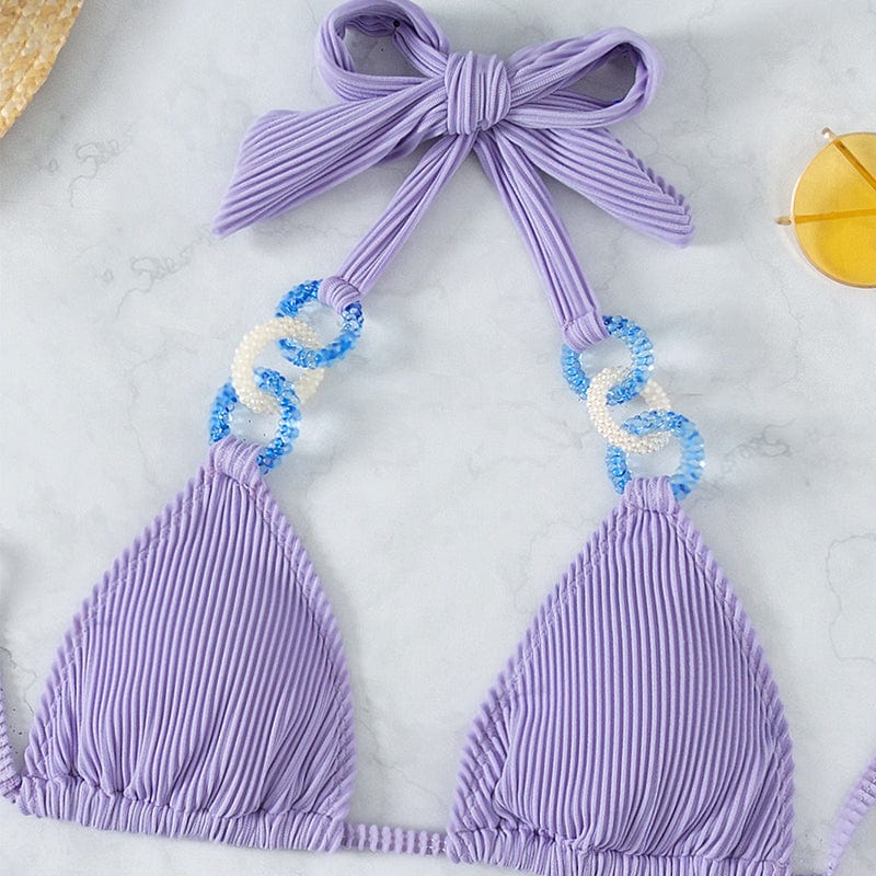 Prążkowane bikini z ozdobnymi pierścieniami