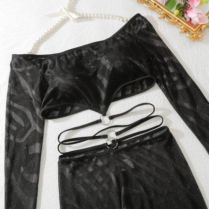 Komplet bielizny bodystocking z prześwitującego materiału sieciowego
