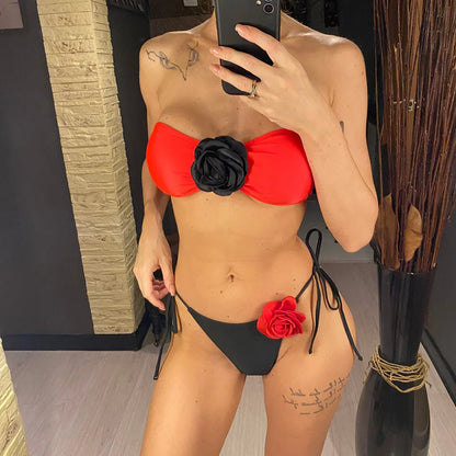 Dwuczęściowy strój kąpielowy bandeau bez ramiączek