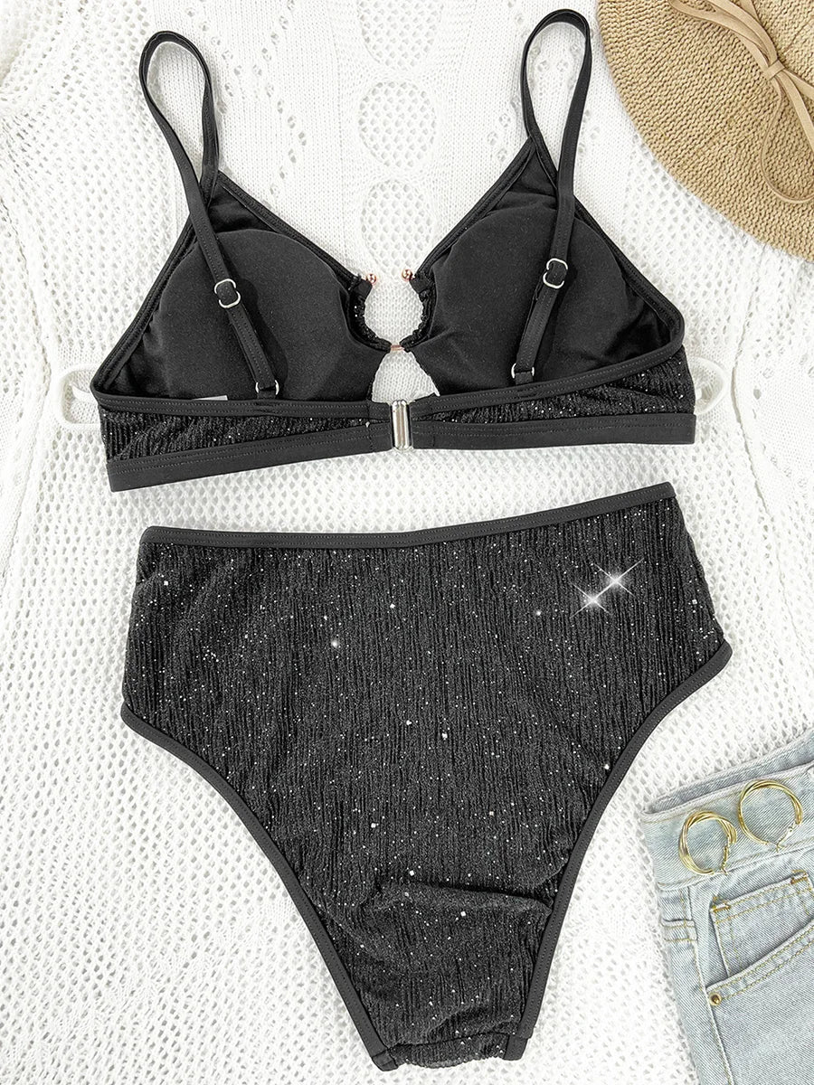 Dwuczęściowy strój kąpielowy z wysokim stanem majtek