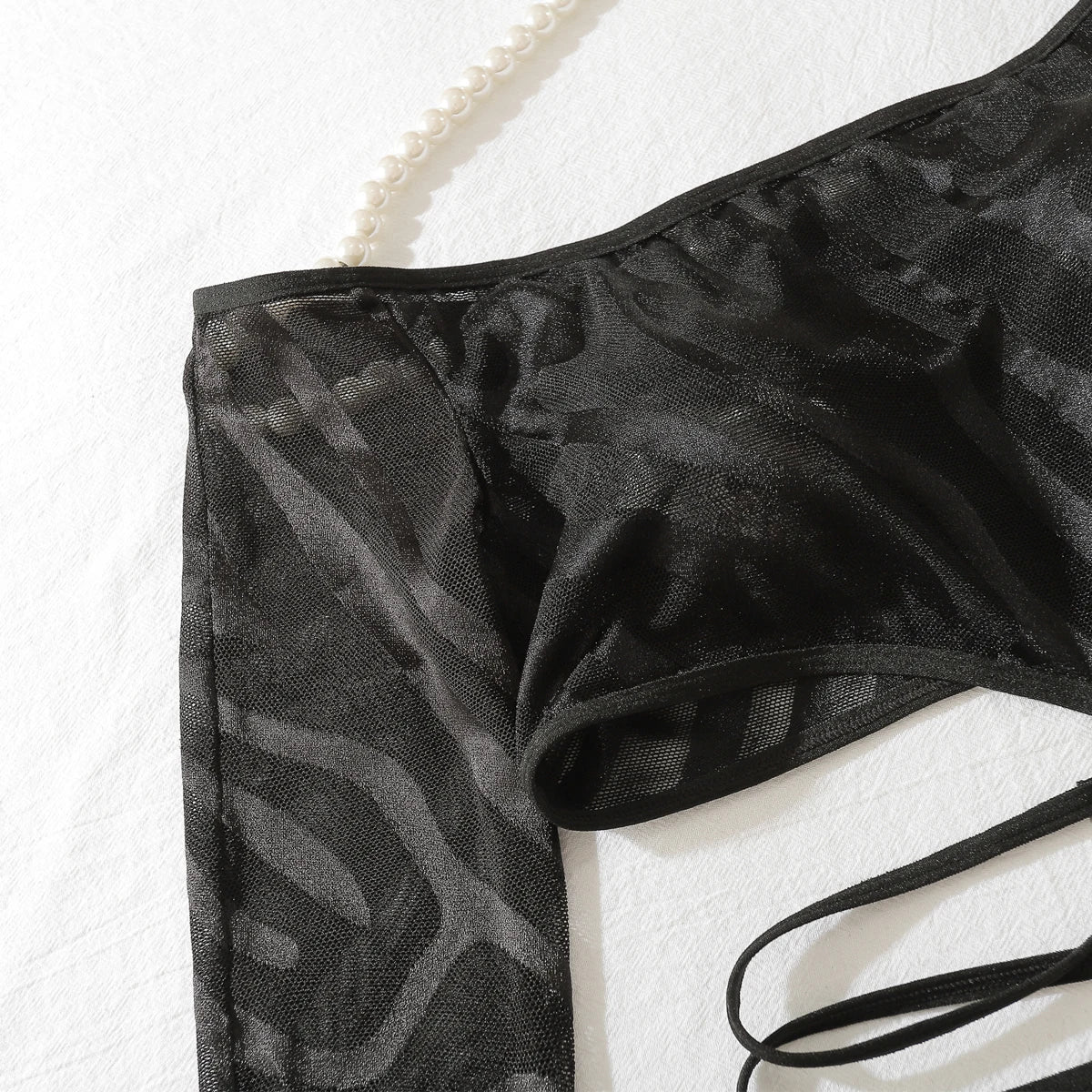 Komplet bielizny bodystocking z prześwitującego materiału sieciowego