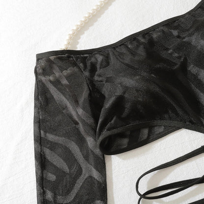 Komplet bielizny bodystocking z prześwitującego materiału sieciowego