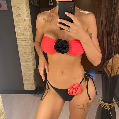 Dwuczęściowy strój kąpielowy bandeau bez ramiączek