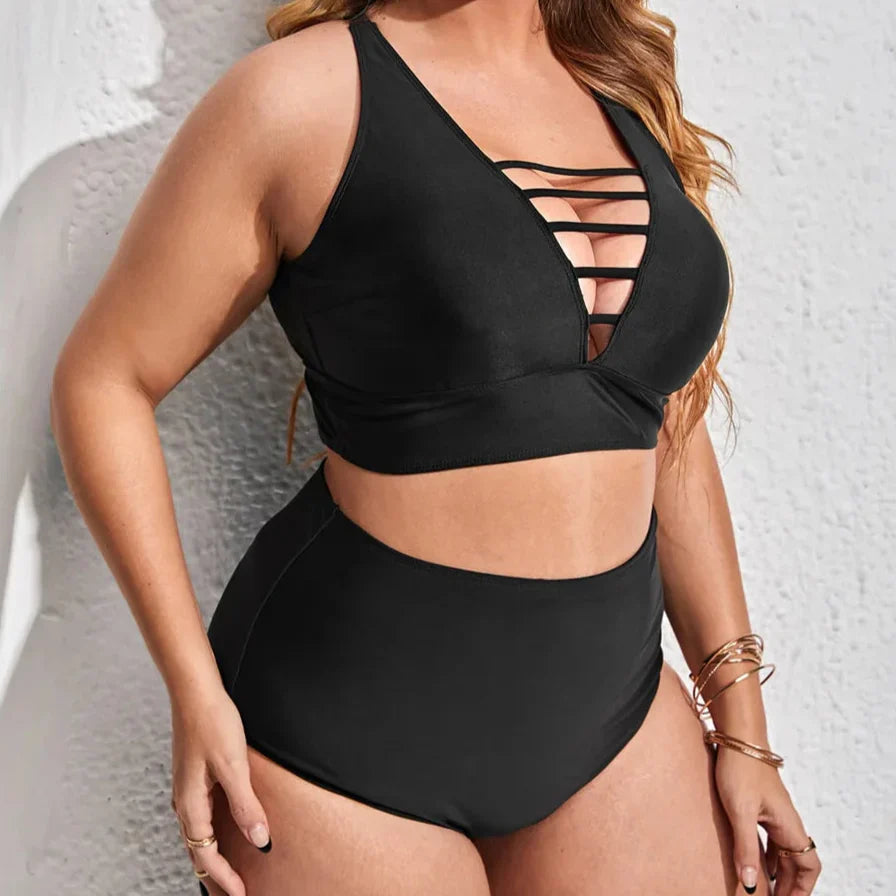 Dwuczęściowy strój kąpielowy plus size z wysokim stanem majtek