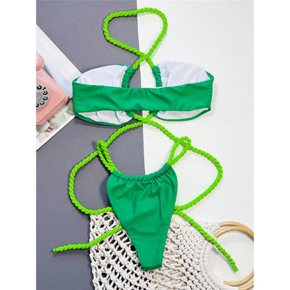 Dwuczęściowy strój kąpielowy z bandeau biustonoszem bez ramiączek