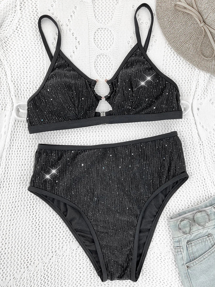 Dwuczęściowy strój kąpielowy z wysokim stanem majtek