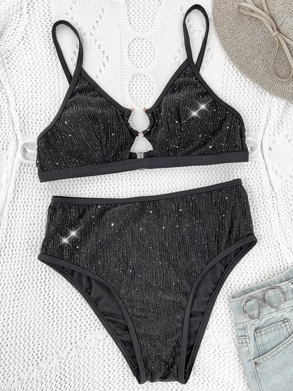 Dwuczęściowy strój kąpielowy z wysokim stanem majtek