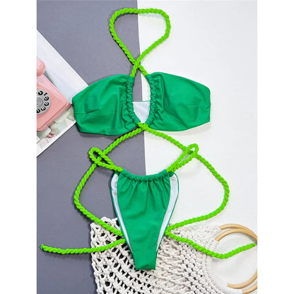 Dwuczęściowy strój kąpielowy z bandeau biustonoszem bez ramiączek