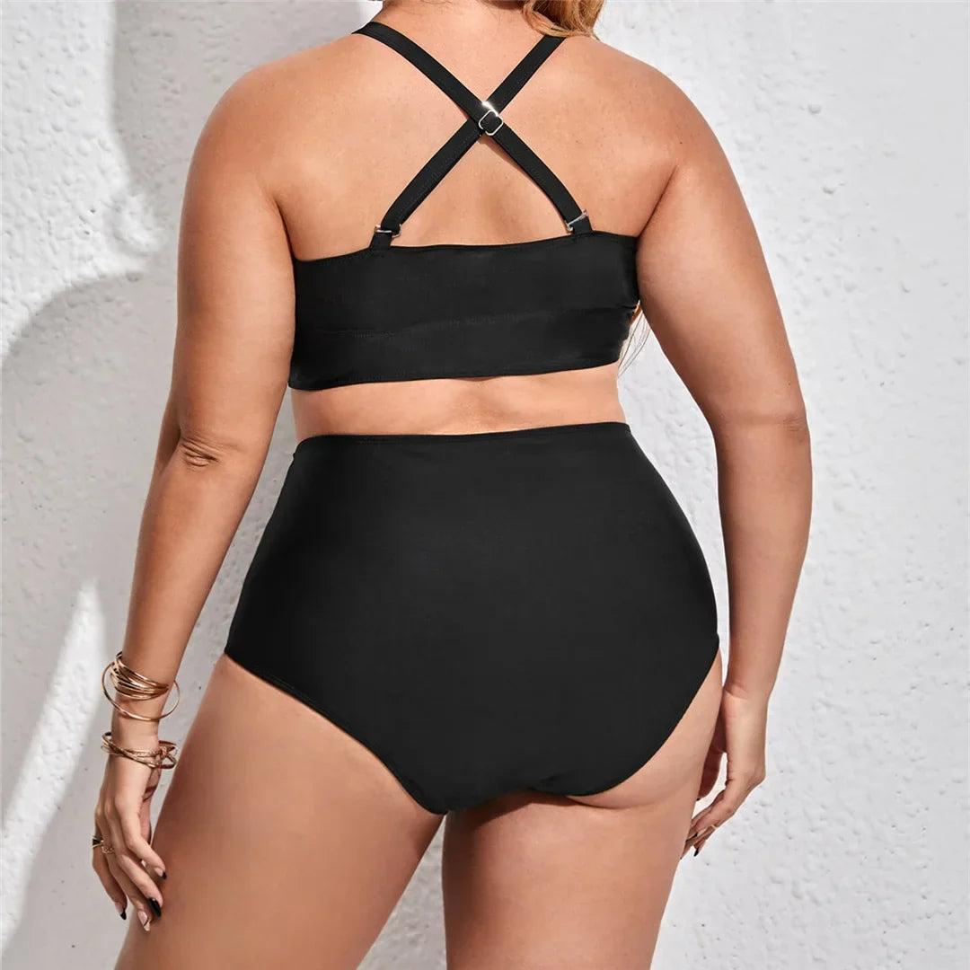 Dwuczęściowy strój kąpielowy plus size z wysokim stanem majtek