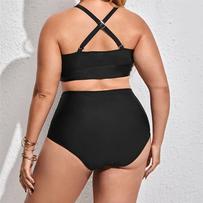 Dwuczęściowy strój kąpielowy plus size z wysokim stanem majtek