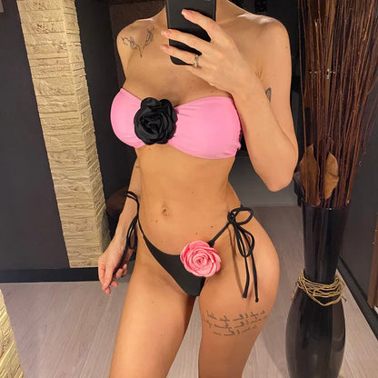 Dwuczęściowy strój kąpielowy bandeau bez ramiączek